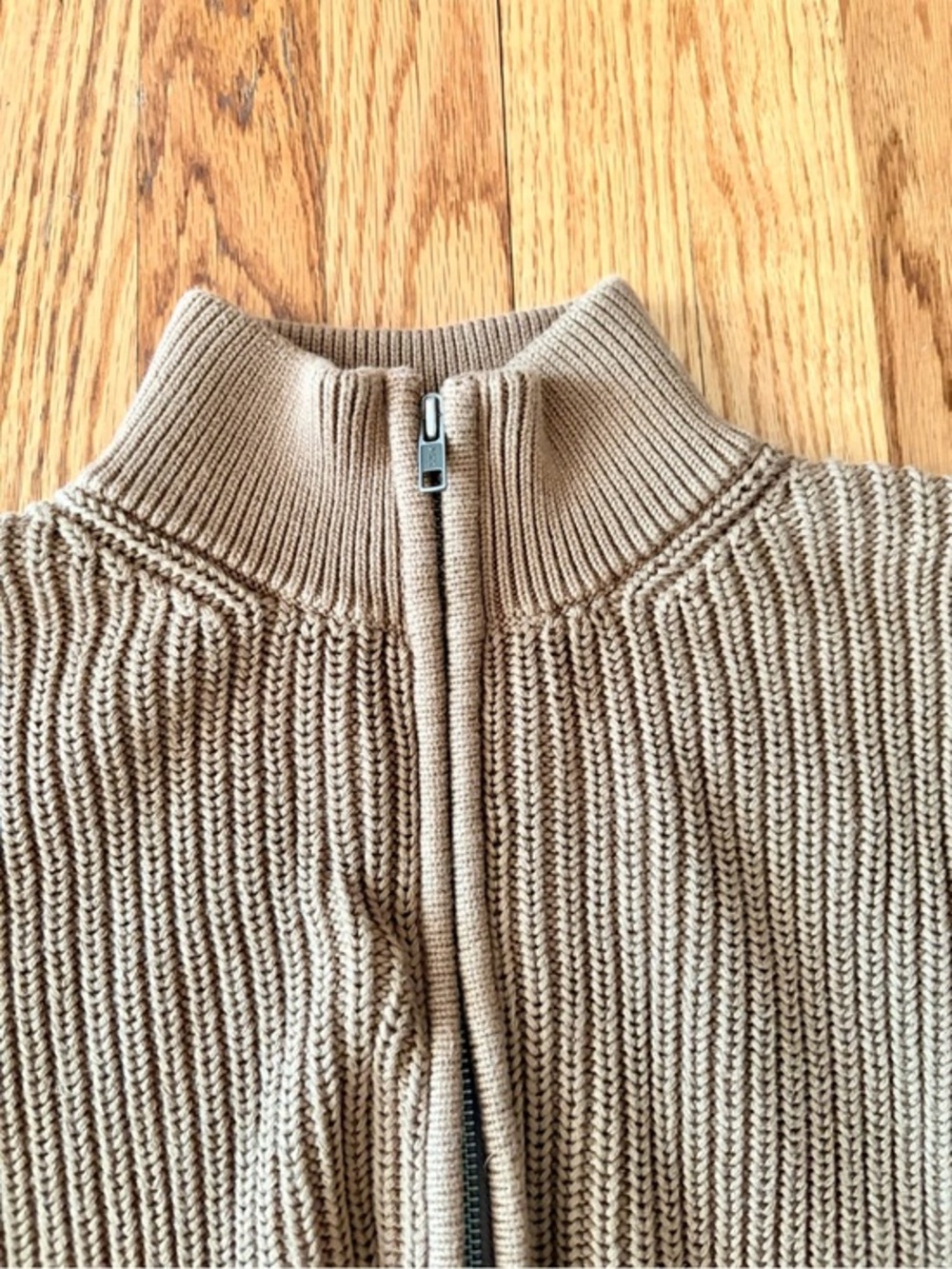 L.L. Bean Men's Cotton Knit Zip Cardigan in Taupe